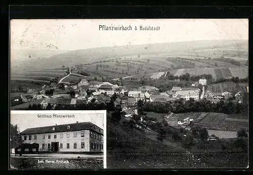 AK Pflanzwirbach b. Rudolstadt, Gasthaus Pflanzwirbach, Teilansicht