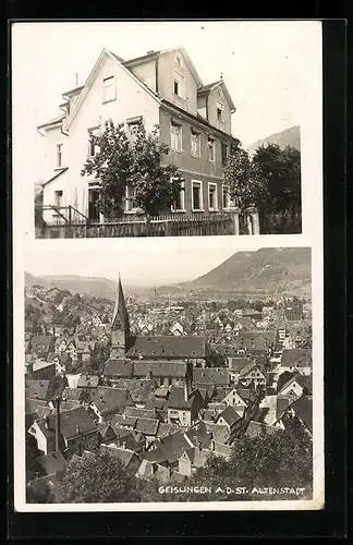 AK Geislingen a. d. St., Wohnhaus, Ansicht der Altenstadt mit Kirche