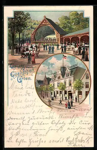 Lithographie Lehe, Gasthof Englischer Garten, Konzertgarten