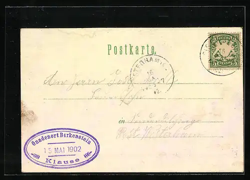 Lithographie Birkenstein, Ortspartie mit Kirche, Panorama