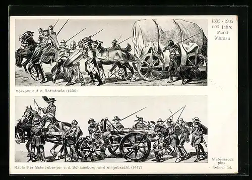 Künstler-AK Murnau, 600 Jahre Markt Murnau 1335-1935, Verkehr auf der Rottstrasse, Volksfest