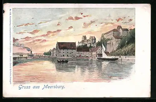 AK Meersburg, Ortspartie, Blick zum Schloss