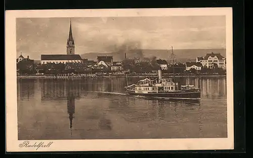 AK Radolfzell, Panorama mit Dampfer