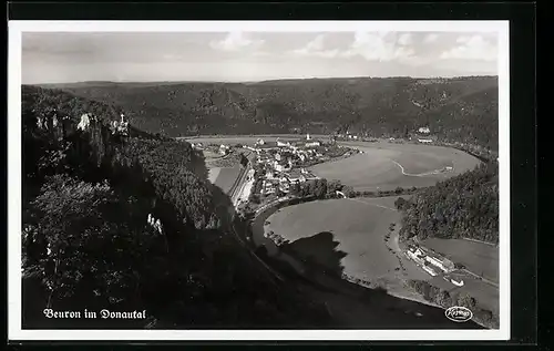 AK Beuron, Ortsansicht und Donau aus der Vogelschau