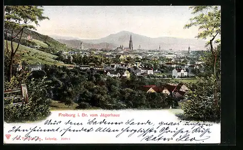 AK Freiburg i. Br., Ortsansicht vom Jägerhaus gesehen