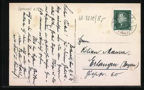 AK Rottweil a. N., Ortspartie mit Kirche und Brücke