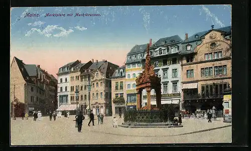 AK Mainz, Marktplatz mit Marktbrunnen