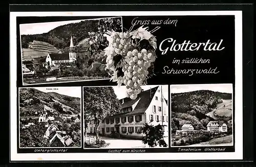 AK Glottertal / Schwarzwald, Gasthaus und Pension zum Hirschen, Sanatorium Glotterbad, Unterglottertal