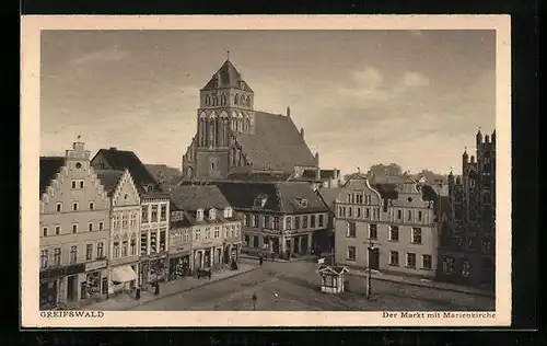 AK Greifswald, Markt mit Marienkirche