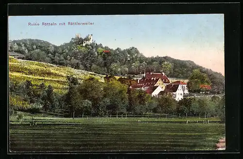 AK Röttlerweiler, Ortspartie mit Ruine Rötteln