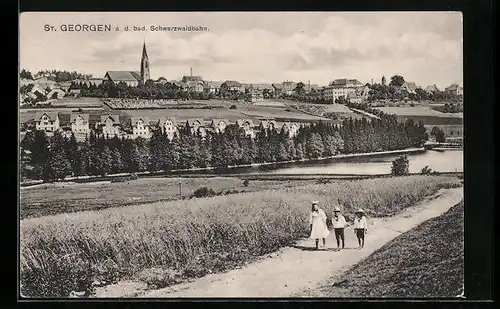 AK Sankt Georgen / Schwarzwald, Ortsansicht aus der Vogelschau
