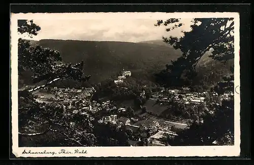 AK Schwarzburg / Thür. Wald, Ortsansicht aus der Vogelschau