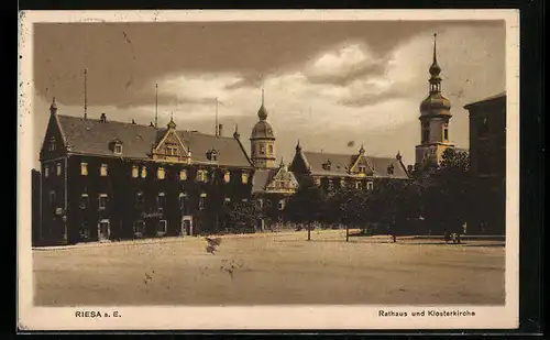 AK Riesa a. E., Rathaus und Klosterkirche