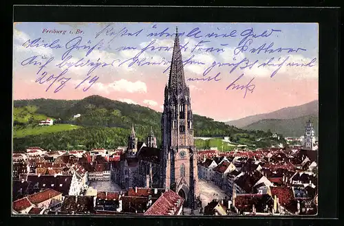 AK Freiburg i. Br., Ortsansicht aus der Vogelschau