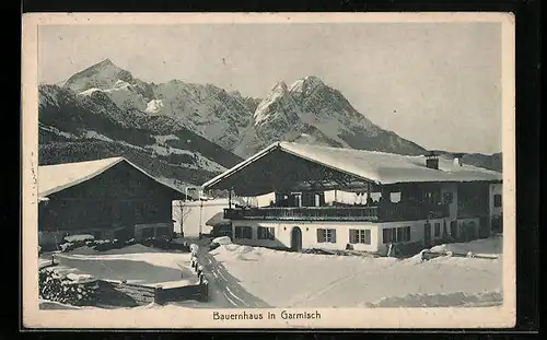 AK Garmisch, Bauernhaus im Winter
