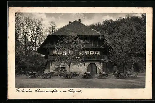 AK Karlsruhe, Schwarzwaldhaus im Tierpark