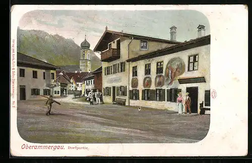 AK Oberammergau, Dorfpartie