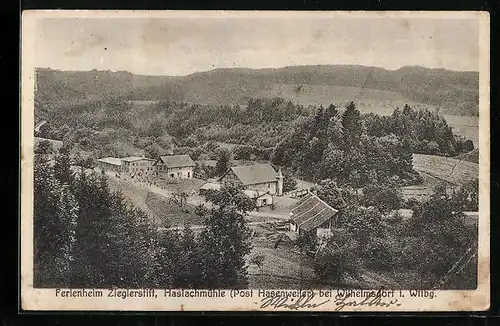 AK Hasenweiler, Ferienheim Zieglerstift aus der Vogelschau