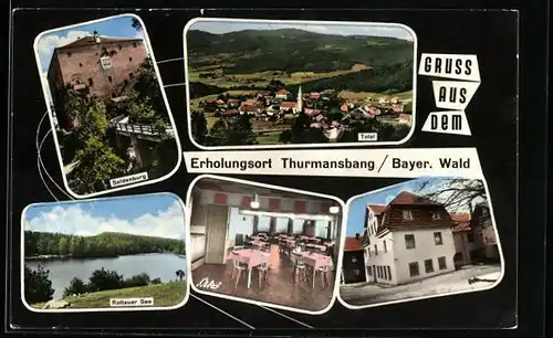 AK Thurmannsbang / Bayer. Wald, Saldenburg, Rottauer See, Gasthof-Pension Maier, Ortsansicht aus der Vogelschau