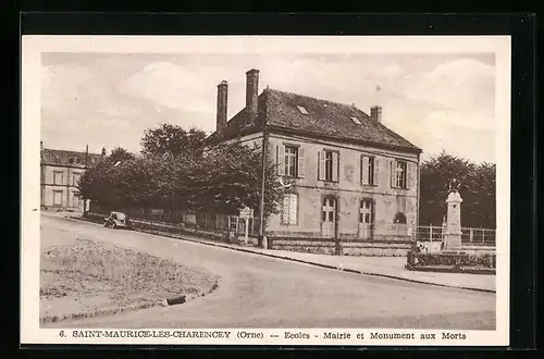 AK Saint-Maurice-les-Charencey, Ecoles, Mairie et Monument aux Morts