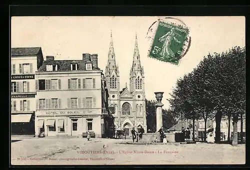 AK Vimoutiers, L`Eglise Notre-Dame, La Fontaine