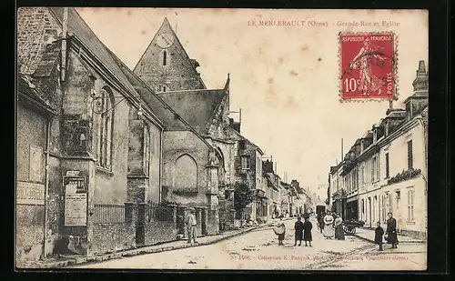 AK Le Merlerault, Grande Rue et Eglise