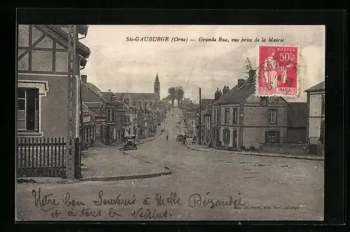 AK Sainte-Gauburge, Grande Rue, vue prise de la Mairie