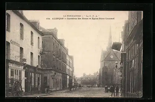 AK Alencon, Carrefour des Etaux et Eglise Saint-Leonard