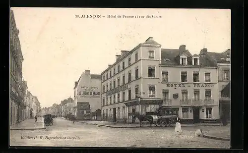 AK Alencon, Hotel de France et rue des Cours