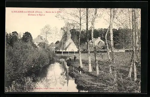 AK Saint-Hilaire-sur-Rille, Bords de la Rille, Chateau et Eglise