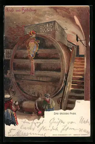 Künstler-AK Heinrich Kley: Heidelberg, Das gross Fass