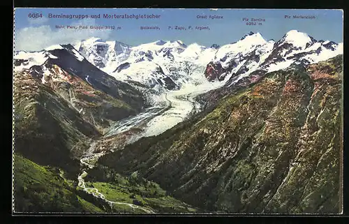 AK Morteratschgletscher, Blick zur Berninagruppe