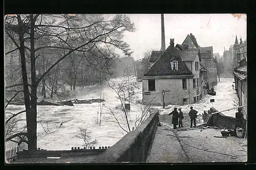 AK Nürnberg, Hochwasser-Katastrophe vom 5. Febr. 1909, Die überflutete Agnesbrücke