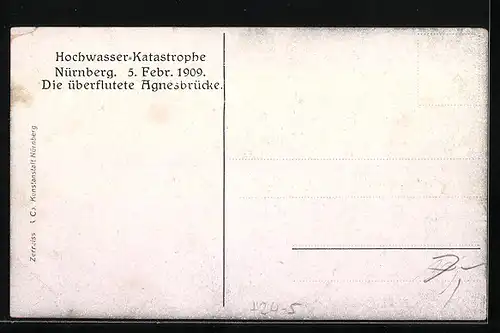 AK Nürnberg, Hochwasser-Katastrophe vom 5. Febr. 1909, Die überflutete Agnesbrücke