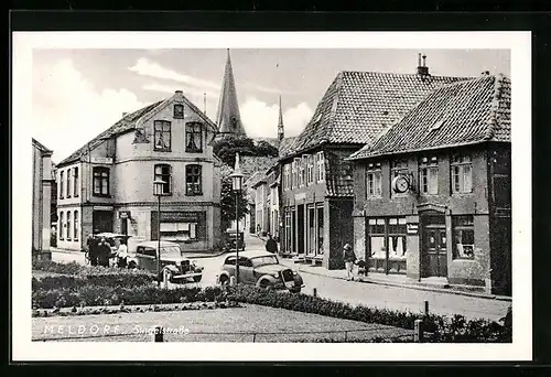 AK Meldorf, Singelstrasse mit Blick auf den Kirchturm