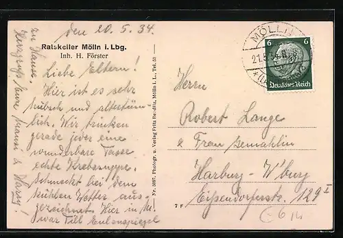 AK Mölln i. Lbg., Gasthaus Ratskeller, Inh. H. Förster