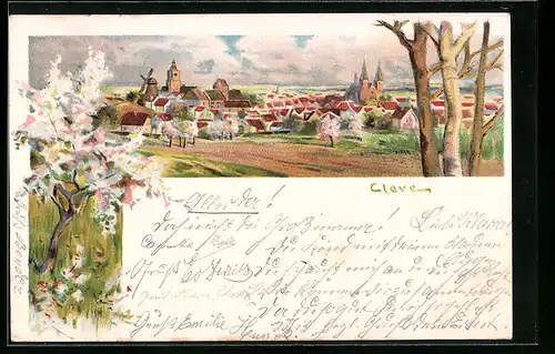 Lithographie Cleve, Frühling in der Stadt