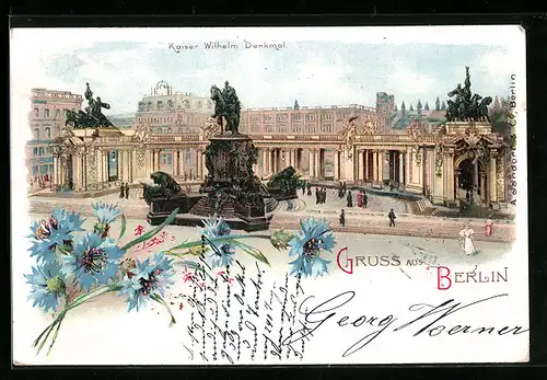 Lithographie Berlin, Kaiser Wilhelm Denkmal