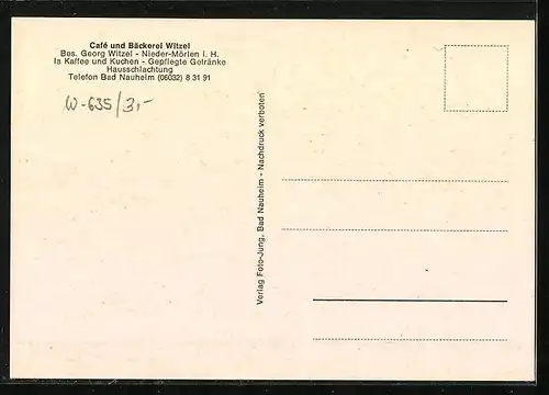 AK Nieder-Mörlen, Café u. Bäckerei Witzel, Bes. Georg Witzel