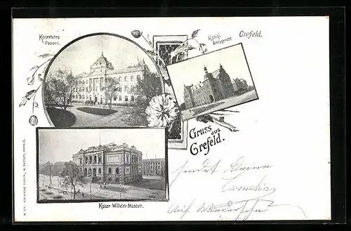 AK Crefeld, Kaiserliches Postamt, Königl. Amtsgericht, Kaiser-Wilhelm-Museum