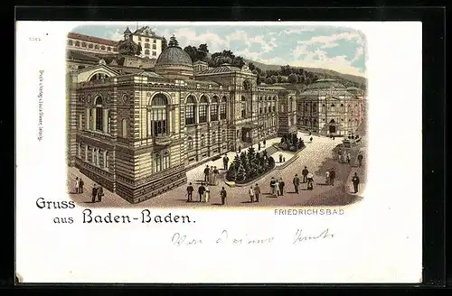 Lithographie Baden-Baden, Blick auf Friedrichsbad