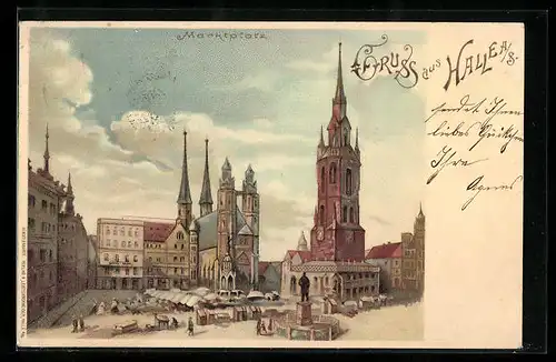 Lithographie Halle a. S., Partie am Marktplatz