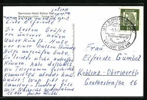 AK Blankenheim /Eifel, Biermanns Hotel Kölner Hof