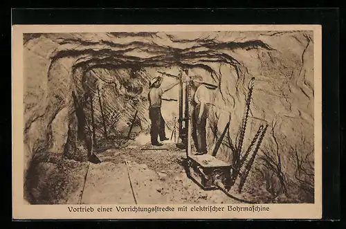 AK Stassfurt, Vorrichtungsstrecke mit elekt. Bohrmaschine, Berlepsch-Maybach Schachtanlage, Salzbergwerk