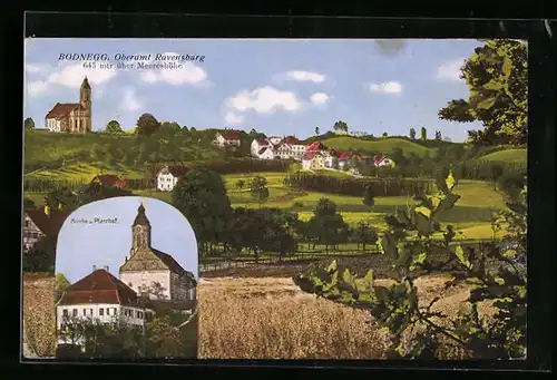 AK Bodnegg /Oberamt Ravensburg, Kirche u. Pfarrhof, Gesamtansicht