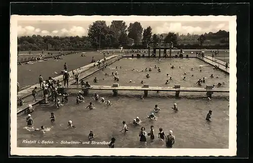 AK Rastatt i. Baden, Schwimm- und Strandbad mit Badegästen