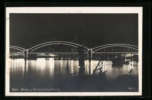 AK Köln, Rhein- und Brückenbeleuchtung