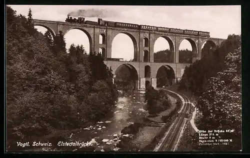 AK Jössnitz, Eisenbahn auf der Elstertalbrücke