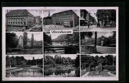 AK Bochum, Rathaus, Handelshof, Haus Rechen, Stadtpark, Ehrenmal, im schönen Wiesengrund