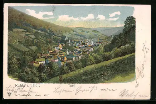 Künstler-AK Ruhla i. Thür., Totalansicht der Stadt im Tal